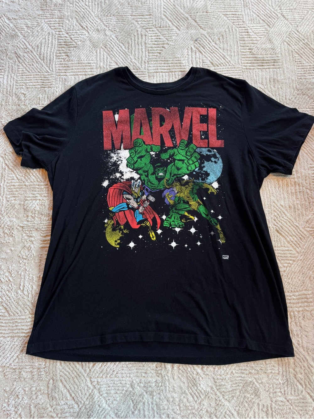 Old Navy Marvel Graphic Tee Shirt XXL Black Hulk Thor Loki Vintage Style